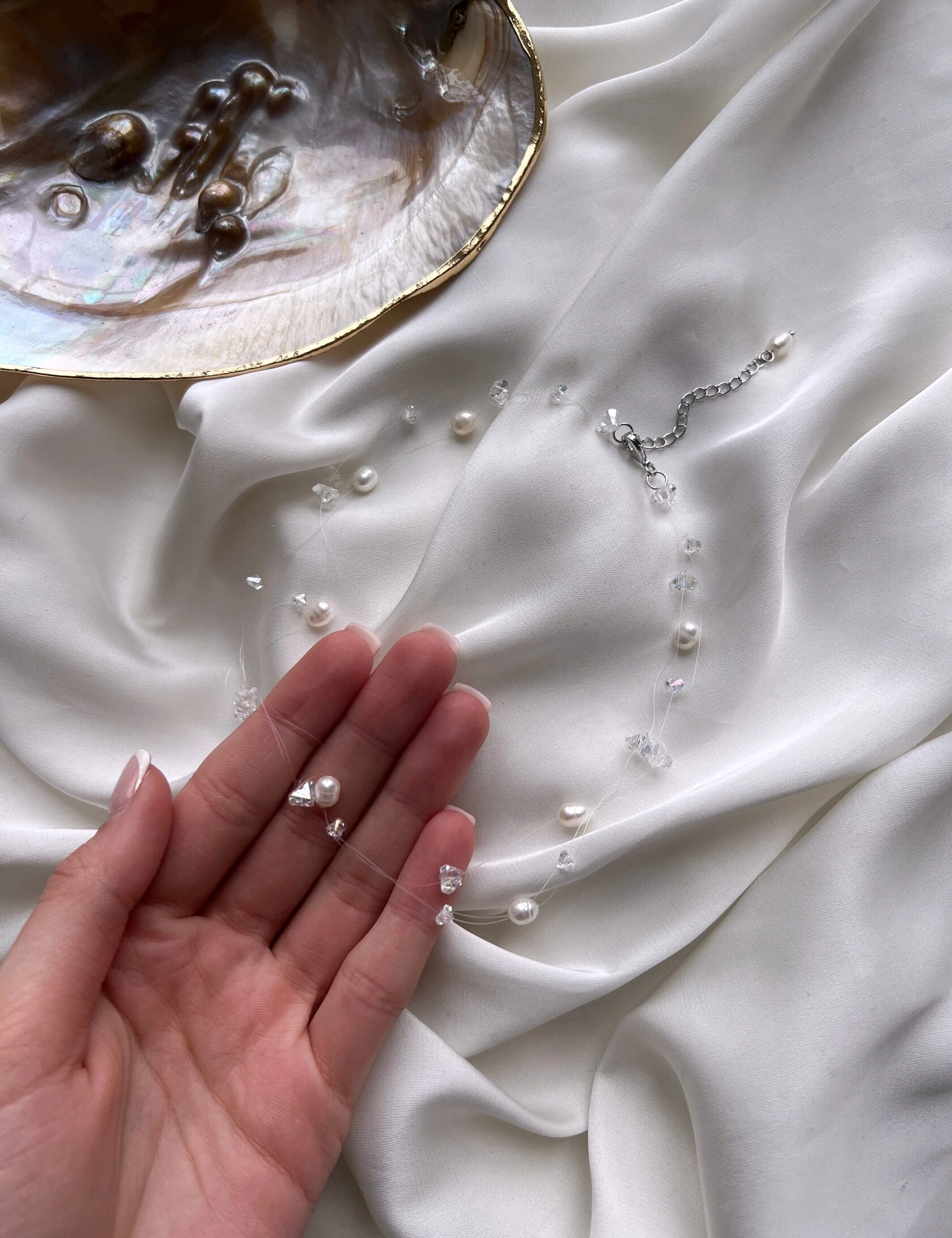Floating Crystals And Pearls Necklace