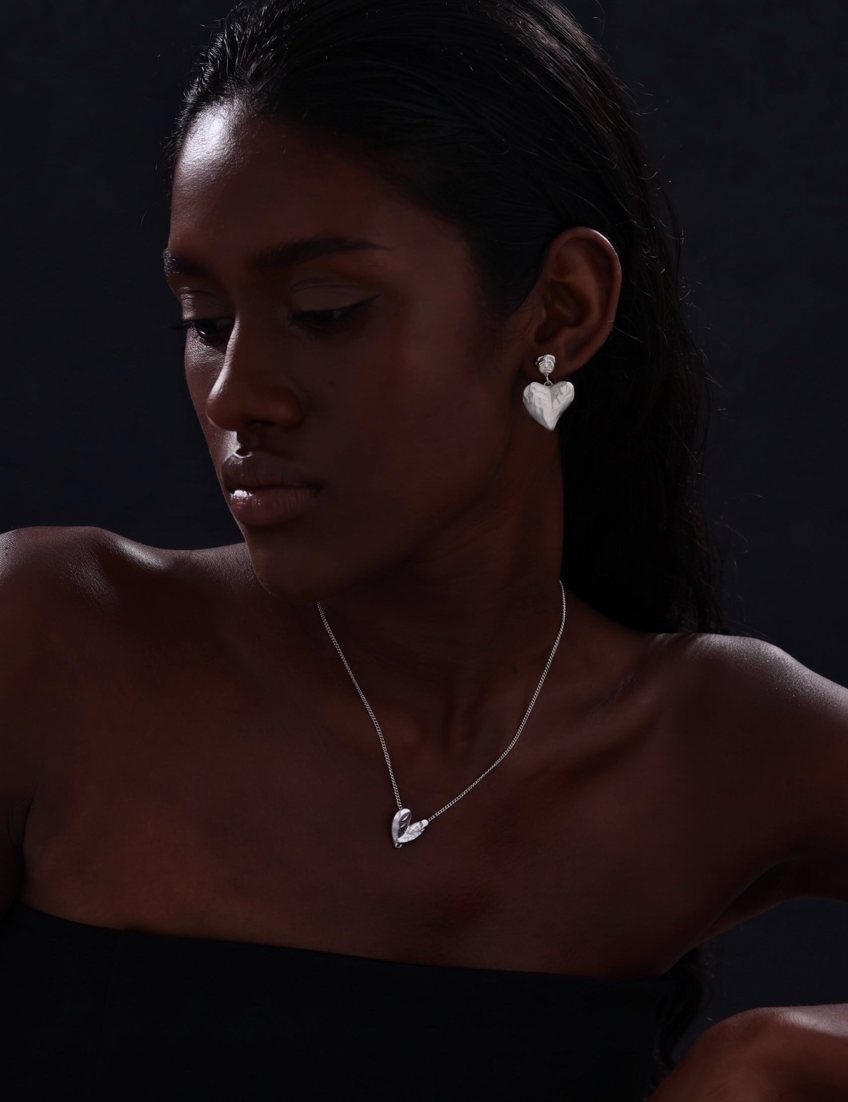 BB Heart Drop Earrings | Silver