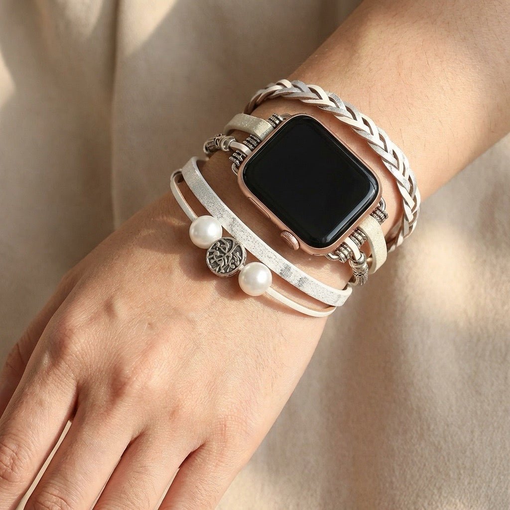 Apple Watch armband met meerdere gevlochten rijen, levensboom-bedel, voor dames, model Ténecia
