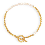 Chique armband van goudkleurig gaas en zoetwaterparels, model Camilla