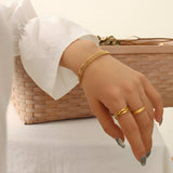 Armband van roestvrij staal, geometrisch geweven schakel, vergulde of verzilverde afwerking, model Leonie