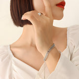 Armband van roestvrij staal, geometrisch geweven schakel, vergulde of verzilverde afwerking, model Leonie
